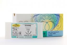 Голка атравматична, USP5/0 (М1), 15 мм, 1/2, звичайна ріжуча, трикутне тіло, одноголкова, ПОЛІАМІД, монофіламентна, синя, 75 см